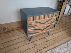 Mid‑Century Chest of Drawers, Professionally Upcycled, Blue & Gold Chevron - Picture 1 of 4