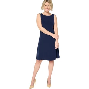 Abito Susan Graver taglia LARGE Petite (LP) maglia liquida senza maniche scollo a bateau NAVY - Foto 1 di 1