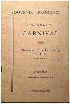 1937 NORWOOD NJ FIRE DEPT CARNIVAL SOUVENIR PROGRAM JACOBS FIELD TAPPAN ROAD USA — 第 1/4 张图片