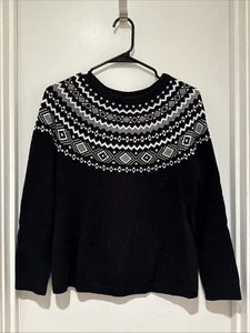 NUOVO CON BORSA! Maglione Talbots PETITE MED stampa nordica nero bianco maniche Dolman - Foto 1 di 6