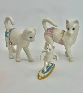 Lenox Cats Kitty’s Surfing Lesson Porcelain 3 Figures Summer Kittens 3-5” - Picture 1 of 10