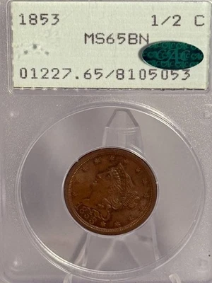 1853 Half Cent PCGS MS-65 CAC BN - Image 1 of 4