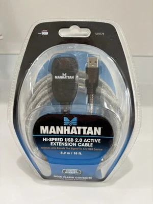 Manhattan 519779 USB 2.0 Active Hi-Speed Extension Cable 16ft Extends Signal - Image 1 of 4