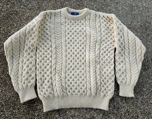 Vintage 80s Woodward 100% Wool Irish Cable Knit Fisherman Sweater Mens Size M - Picture 1 of 7