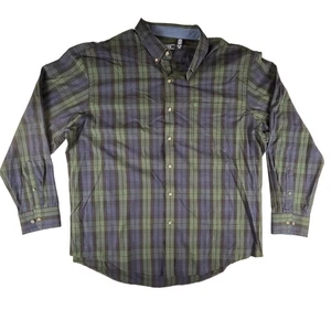 IZOD Camicia Uomo 2XL Verde Blu Plaid Bottoni Manica Lunga Vestibilità Classica Cotone - Foto 1 di 10