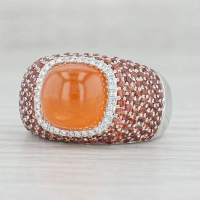 Garnet Spessartita Mandarin Zafiro Sintético Diamante Oro De 14k Talla 7 Cóctel - Imagen 1 de 4