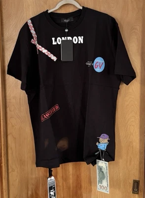 Avenue George V Paris 男式图形熊 T 恤 L 码黑色全新带标签 — 第 1/3 张图片