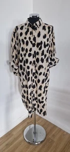 H&M Hemdblusenkleid Leopardenmuster Gr. S Oversize Knopfleiste Kragen reine Baumwolle - Bild 1 von 7