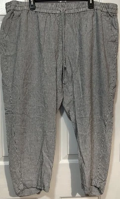 J. Pantalones Crew Mujer Talla Grande 24 Blanco Azul Mezcla Lino Rayas Reimaginadas Foto 1 de 4