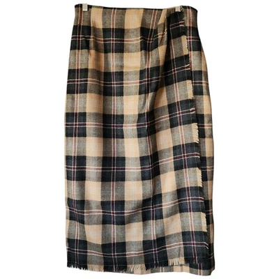 Liz Claiborne Midi Skirt Size 14 Plaid Harvest Meadows Prairie Fringe Brown FLAW - Image 1 of 4