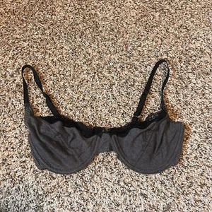 Vintage LCA Gray Cotton Bra Black Lace Trim Unlined Comfort Everyday 36C/XL - Picture 1 of 4