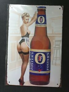 Foster's Girl With Bottle Metal Sign Plaque Man Cave Beer Retro Pub Bar Garage 