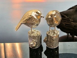 Set of 2 Silver/Resin Bird Sculpture Figurines by Libra Distinctive Interiors - Picture 1 of 22