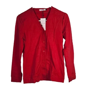 Meaneor Women Sweater Top Long Sleeve Front Button Stretch Red Small - Picture 1 of 8