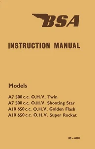 Libro de instrucciones BSA A7 A10 manual Super Rocket Shooting Star Golden Flash  - Imagen 1 de 5