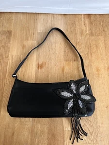 Woman’s F & F vintage Style black beaded and satin evening shoulder bag. - Picture 1 of 3