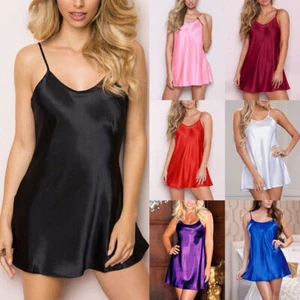 Women Sexy Satin Silk Cami Dress Nightdress Lingerie Nightwear Sleepwear Nightie - Picture 1 of 27