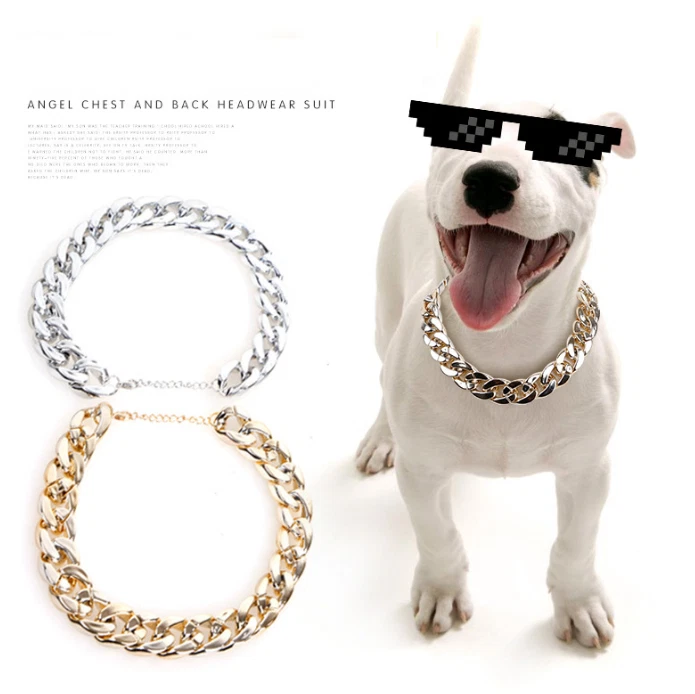 French Bulldog Type Hip-hop Style Big Gold Chain Small and Medium Pet Dog Collar - Image 1 of 3
