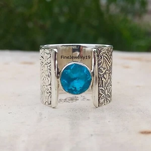 Blue Topaz Ring 925 Sterling Silver Band Ring Handmade Beautiful Jewelry A84