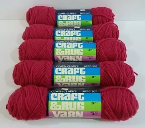 Coats & Clarks Craft & Rug Yarn 3 Ply Lot Of (5) 4.0 oz Skeins #759 Deep Rose - Picture 1 of 6