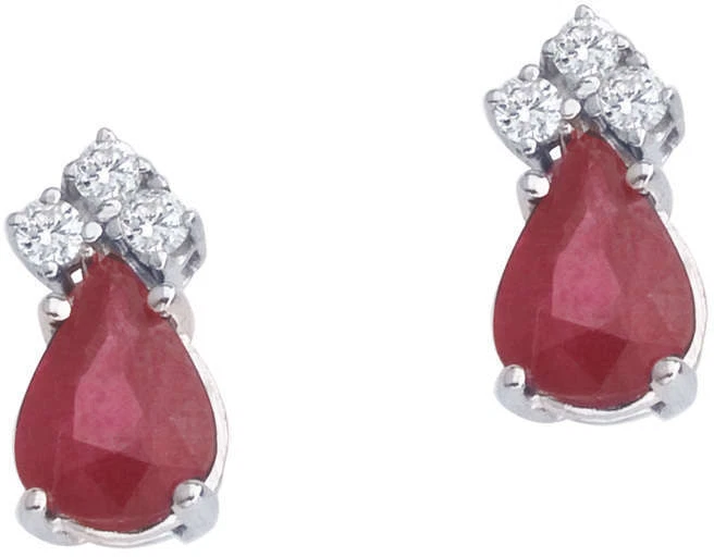 14K White Gold Ruby & Diamond Pear-Shaped Earrings E6066W-07 - Image 1 of 1