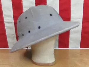 Vintage 1950s Tropical Pith Sun Helmet Military Satety Hat Dark Tan Twill Cover - Picture 1 of 8