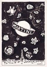 Martini Reklame Werbung Ad Alkohol drink Cocktail Zeichnung dessin Tamburi 1953