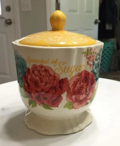 Pioneer Woman Blossom Jubilee Sugar Bowl Dish Yellow Lid Floral - Picture 1 of 7