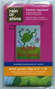 Jump Into Spring Rain Or Shine Small Garden Flag 12.5"X18" Frog dragonfly NEW - Picture 1 of 3