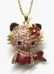 Collar Betsey Johnson Hello Kitty Sirena Cristales Dorados Rosa Rojo CAJA DE REGALO   - Imagen 1 de 12