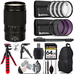 Nikon NIKKOR Z 28-75mm f/2.8 Lens +MACRO, UV-CPL-FLD Filter + Monopad - 64GB Kit - Picture 1 of 9