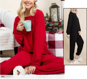 EMERALD Holiday Cozy Lounge Stretchy Knit Set Jogger & Top Sleepwear Pajama - Picture 1 of 15