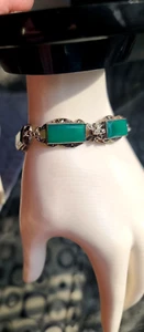Antikes Art Deco Armband Sterlingsilber grün Chrysopras Markasiten Germany - Bild 1 von 16