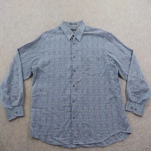 Jhane Barnes Shirt Mens Large Blue Button Up Long Sleeve Geometric Rayon - Picture 1 of 12