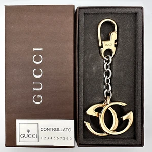 GUCCI Vintage Old Interlocking GG Logo Gold Key chain ring Bag Charm Box unbenutzt - Bild 1 von 16