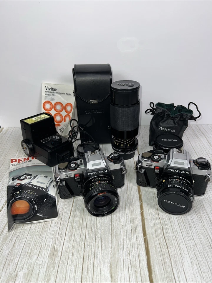 2 Pentax Program Plus Cameras Bundle + 3 Lenses + Extras ✅ Excellent Condition - Image 1 of 4