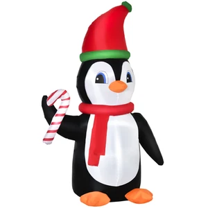 8 Fuß Rot & Schwarz Aufblasbarer Weihnachten Pinguin mit Zuckerstange LED Außendeko - Bild 1 von 9