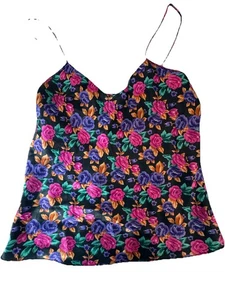 Womens sz M Satin Floral Cami Top Blark & Floral  Fairy Whimsigoth Babydoll - Picture 1 of 7