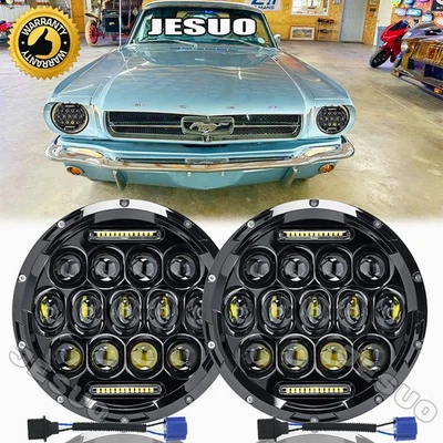 For Ford Mustang Bronco 1965-78 F100 F250 7 Inch Round LED Headlights Hi/Lo Beam Foto 1 de 4
