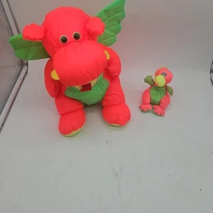 VTG Celebrations by Gibson 11" Plush Dragon Neon Pink Ish Orange Nylon +1 MINI - Picture 1 of 7