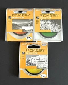 3 Promaster 52mm Yellow Y2 Green PO1 Orange YA2 Camera Photo Lens Filters NEW - Picture 1 of 12
