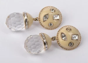 "Pendientes colgantes vintage de cristal con estrás Guy Laroche - beige dorado, 2,11""" - Imagen 1 de 8