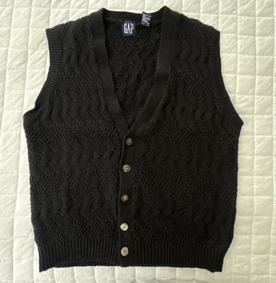 Vintage Gap Sweater Vest Medium Black Retro 90s Cotton Ramie Casual Preppy - Image 1 of 4