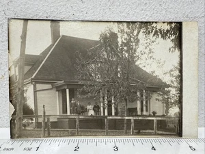 Vintage Real Photo Postcard RPPC Family Sitting on Front Porch of House - Picture 1 of 3