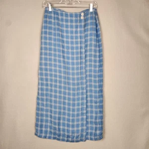 Falda Talbots Mujer 6 Azul Blanco Cuadros Lino Irlandés Maxi Larga Verano Clásica - Imagen 1 de 10