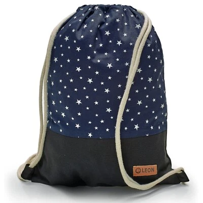 Leon By Bers Premium Turnbeutel Rucksack 35x45cm "KINDER WEIßE STERNE BLAU" - Bild 1 von 2