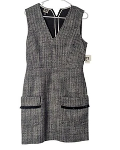Anne Klein Womens Size 6 Dress Black V-Neck Tweed Pocket Dress Preppy Office NWT - Picture 1 of 4