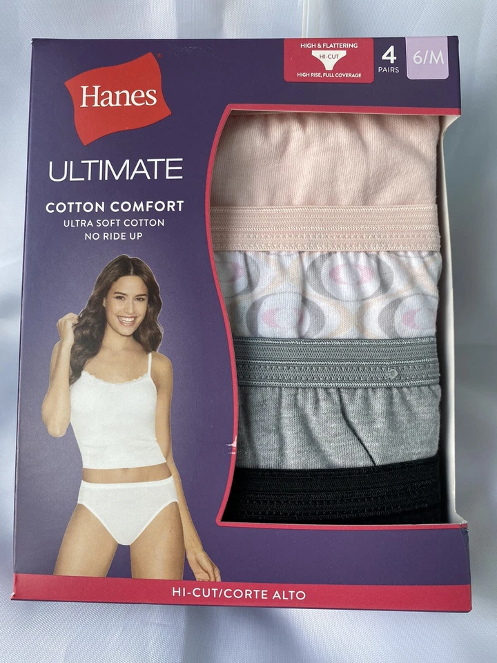 Hanes Women's Ultimate Cotton Comfort Hi Cut Panties 4-Pack, Size 6/M - Pink - Image 1 of 4