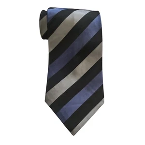 Fratelli Moda Krawatte Repp Krawatte blau grau schwarz gestreift 100% Seide Made in Italy - Bild 1 von 10