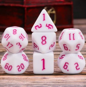 NEW RPG Dice Sets of 7 - Opaque White with Purple Serif Font - Picture 1 of 2